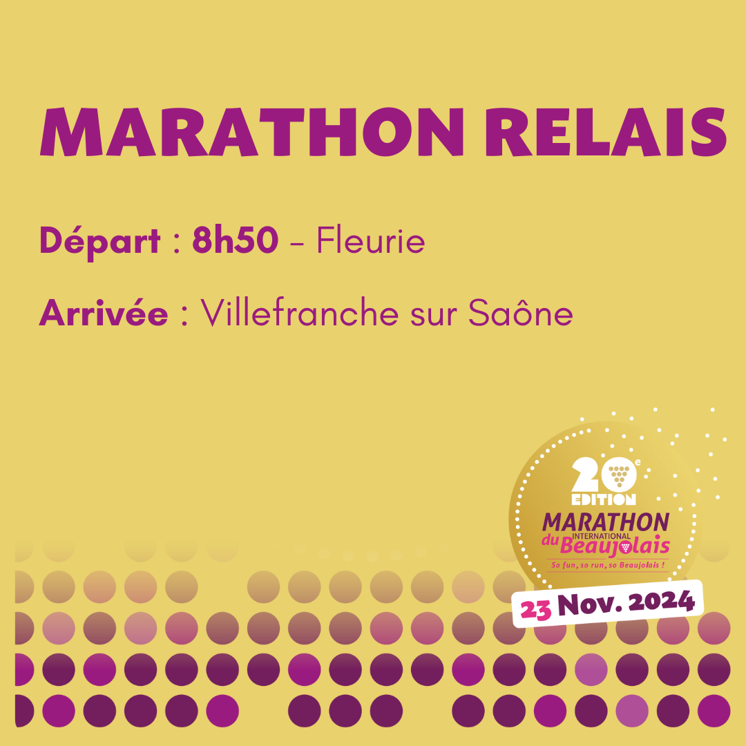Départ Fleurie 9h00 Arrivée Villefranche sur Saône Temps limite 7h00 42.195 km (9)